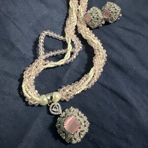 Silver plated pink AD stone jewelry